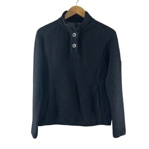 Weird Fish‎ Women's Sweater Black Cotton Textured Henley Long Sleeves Size S